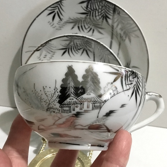 Vintage Kutani Porcelain Lithophane 3 piece set - Picture 3 of 17
